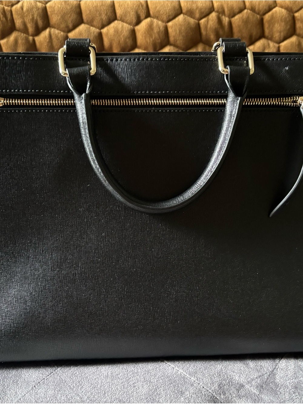 Dooney & Bourke Black Saffiano Satchel with Gold Accents - Picture 2 of 4